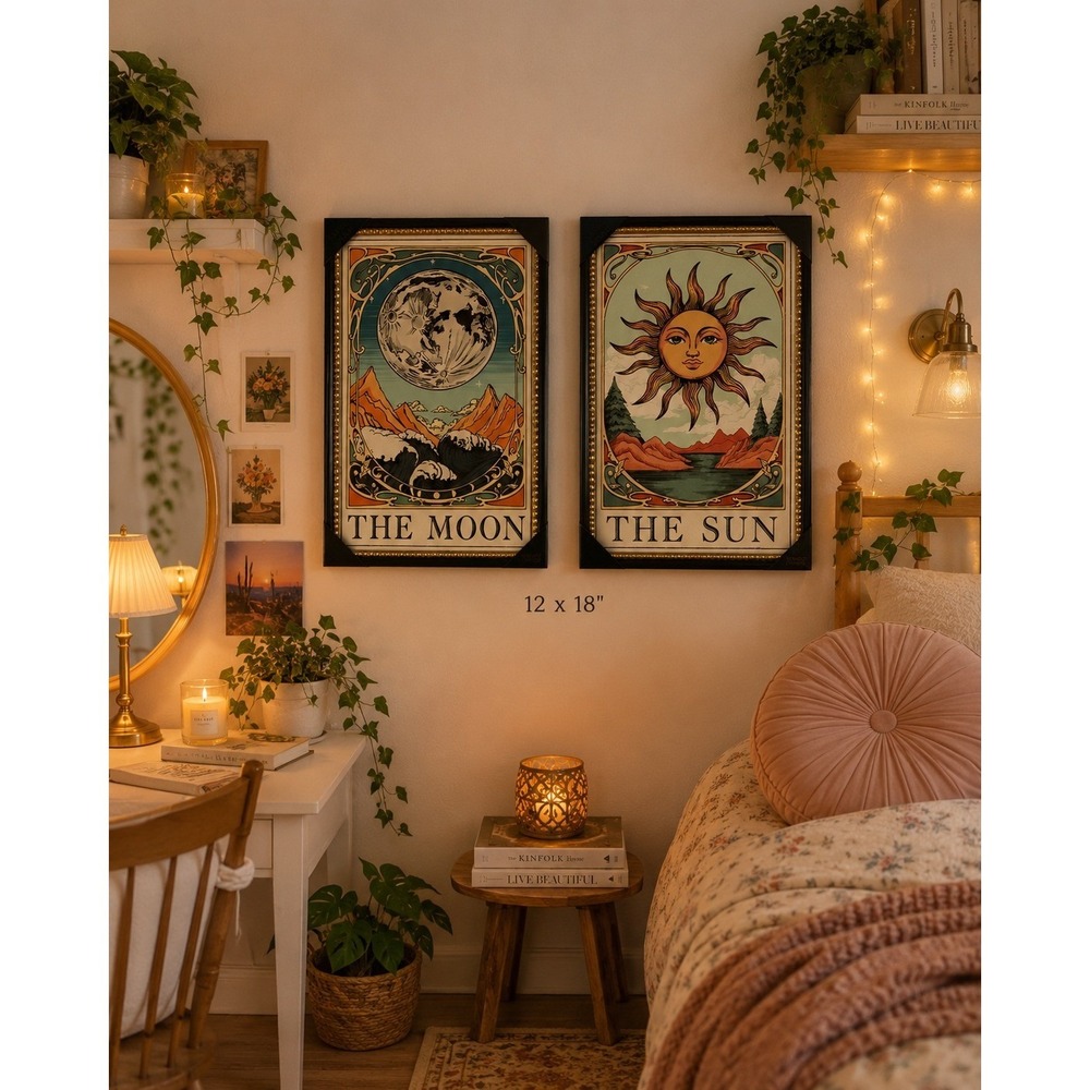 Sapna Shah Framed Wall Art Set Medium Multicolor Tarot Sun and Moon Designs